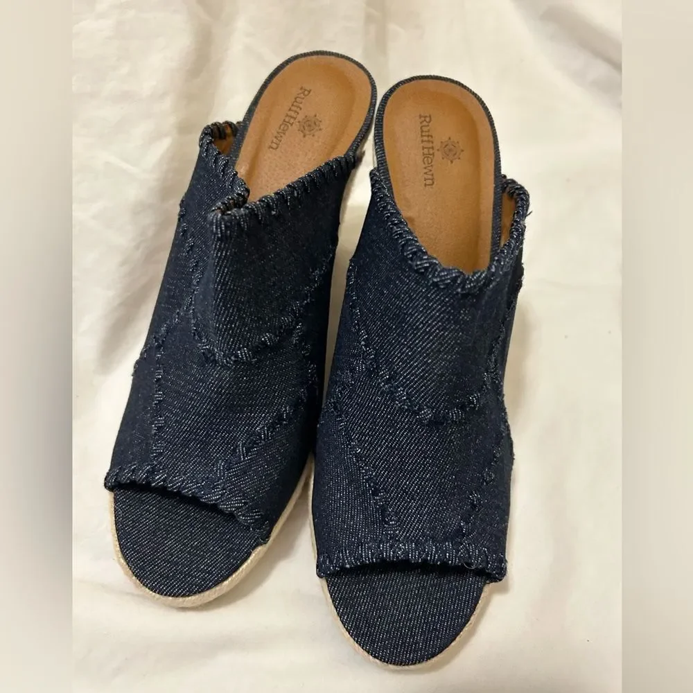 NWOT Ruff Hewn Denim Wedge Style Heel Clog Slip On Summer 9.5 never worn